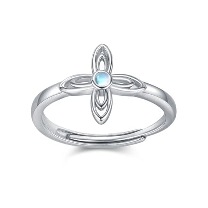 TRISHULA Sterling Silver Opal Faith Cross Ring