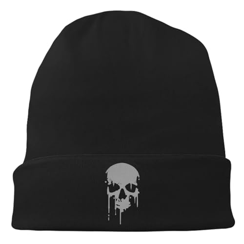 Black Flexible Classic Adult Beanie Cap for Men Women - Warm Knitted Hat for Winter, Chemo Cap Headwear - color: Skull Face