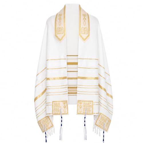 The Blessing Tallit, Messianic Christian Prayer Shawl 73x33in - color: Gold/White