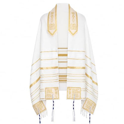 The Blessing Tallit, Messianic Christian Prayer Shawl 73x33in - color: Gold/White