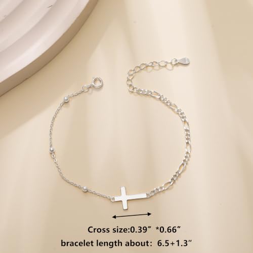 925 Sterling Silver Sideway Cross Charm Link Bracelet for Women - color: Silver
