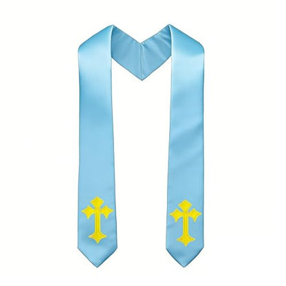 Choir Stole with Cross Embroidery for Church, Ideal for Costume,72" - color: Sky Blue