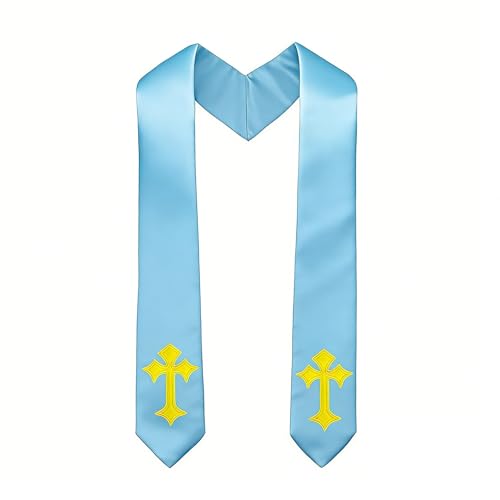 Choir Stole with Cross Embroidery for Church, Ideal for Costume,72" - color: Sky Blue