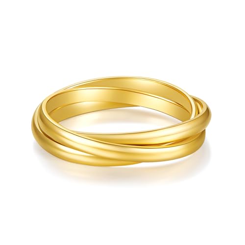 BORUO Fidget Stacking Ring, Waterproof Gold Plated, Three Row Size 4 - color: Waterproof 2mm 14K Gold Plated Stainless Steel