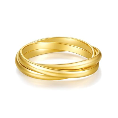 BORUO Fidget Stacking Ring, Waterproof Gold Plated, Three Row Size 4 - color: Waterproof 2mm 14K Gold Plated Stainless Steel