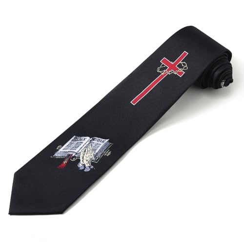 Mens Religious Necktie 3.27" (8.3CM) Christian Cross Jesus Easter Ties - color: Bible - Black