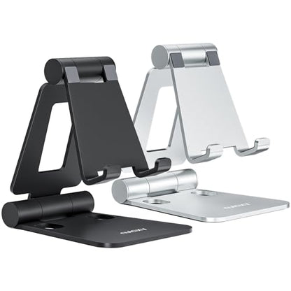 Nulaxy 2 Pack Aluminum Dual Folding Cell Phone Stand for Desk, Black&Silver - color: A-Black & Silver