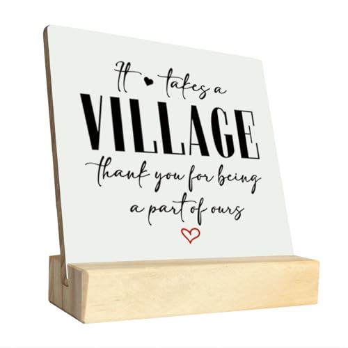 Thank You Wood Plaque Gift, It Takes A Village Thank You for Being A Part of Ours, Plaque with Wooden Stand, Meaningful Wood Sign Plaque Gift, Child Care Worker Gift B1 - color: Takes A Village 03