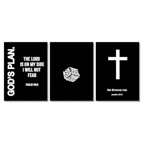 QBZWART Christian Jesus Wall Art, Black White God Canvas, Religious Bible Verse Poster, Modern Cross Painting, Scripture Prints for Bedroom, 16x24 Inch Unframed, Set of 3 - color: Christian Jesus Wall Art, size: 16x24Inch