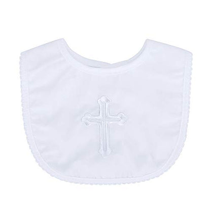 Infant Baby Boy's Girl's Christening Baptism Outfits Embroidered Cross Bib - color: New White