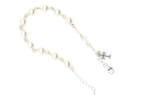 Catholic Communion Rosary Bracelet Created with Swarovski® Crystals, Glass - color: White Pearlized