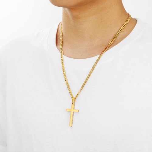Gnamy Cross Necklace for Men Boys Stainless Steel Bible Verse Cross Pendant with Cuban Link Chain (22+2 Inches) | Christian Religious Jewelry Gifts - color: Gold, style: PHILIPPIANS 4:13