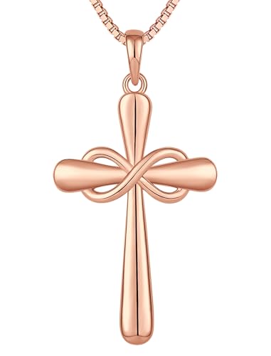 YL Cross Necklace 925 Sterling Silver Infinity Pendant Ankh Criss Jewelry for Women - color: C: all 18k rose gold