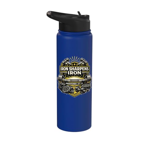 Iron Sharpen's Iron Christian Men Bible Scripture Gym Workou Stainless Steel Insulated Water Bottle - color: Royal Blue