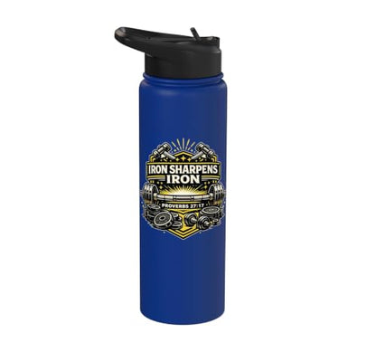Iron Sharpen's Iron Christian Men Bible Scripture Gym Workou Stainless Steel Insulated Water Bottle - color: Royal Blue