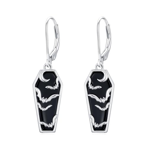 HPQQ Earrings for Women Sterling Silver Dangle Earrings Birthday Christmas Jewelry Gifts for Women Wife Mom - color: White Gold-Bat-Coffin
