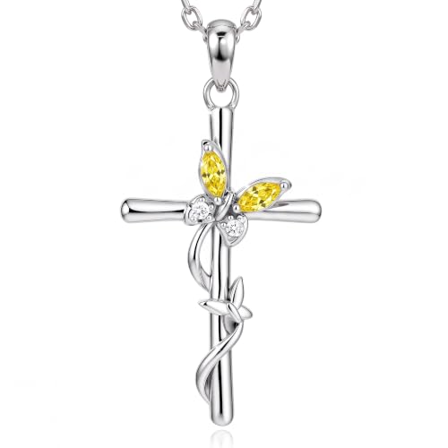 Distance Cross Necklace for Women 925 Sterling Silver Jewelry Pendant Necklace for Mom Wife Gift for Mother's Day or Birthday - style: 11-Yellow Topaz