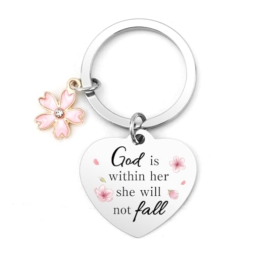 Bible Keyachain Christian Gifts for Women Cross Keychain Religious Gifts Bible Gift Faith Gift for Men - color: God is Within Her,she Will Not Fall