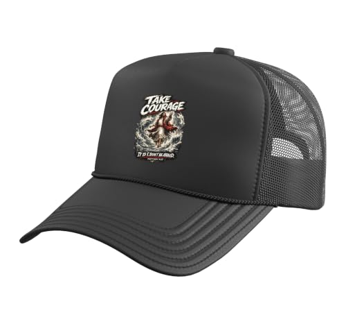 Take Courage It is I. Don't Be Afraid Bible Verse Art Trucker Hat with Adjustable Mesh Back - color: Black
