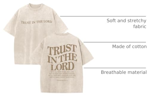 Wrenpies Mens Oversized Christian Shirts God Faith Jesus Religious Tshirts Trust in The Lord Bible Verse Tees Acid Wash Tops - color: Apricot, size: XX-Large