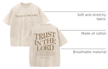 Wrenpies Mens Oversized Christian Shirts God Faith Jesus Religious Tshirts Trust in The Lord Bible Verse Tees Acid Wash Tops - color: Apricot, size: Large