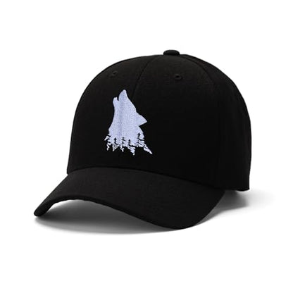 Embroidered Baseball Cap for Women Men Adjustable Baseball Hat Black Baseball Cap Trucker Hat - color: Wolf Tree