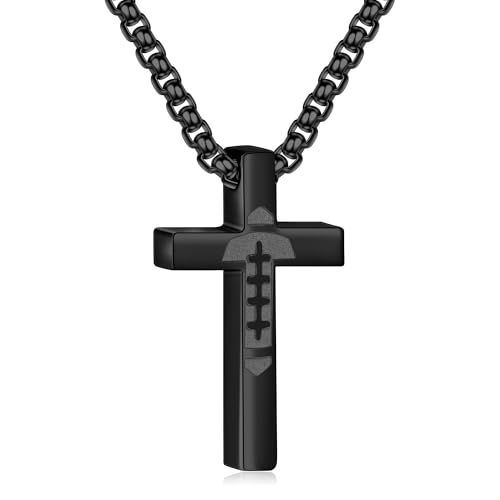 P. BLAKE Football Cross Necklace for Boys Kids Men, Stainless Steel Cross Pendant Chain 16/18/20/22/24 Inches Football Accessories Easter Religious Christian Sports Jewelry Gifts - color: Black, size: 18 Inches