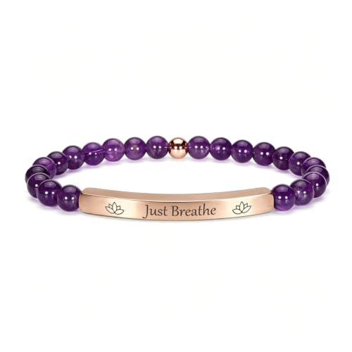 Amethyst Christian Bracelet for Women, 18K Gold Plated Bible Verse Jewelry, Inspirational Religious Faith Gift, Scripture Jewelry for Encouragement & Strength - color: Just Breathe-Amethyst Rose Gold