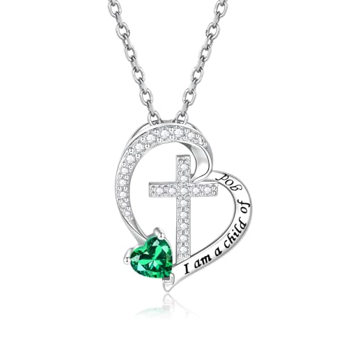 MANBU Sterling Silver Cross I am a Child of God Necklace for Girls - style: 05-May