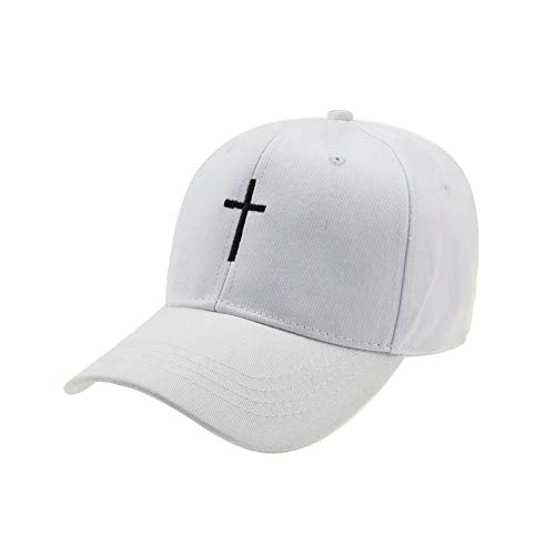 Cross Embroidery Baseball Cap,Adjustable Structured Dad Hat for Men Women Sun Hat - color: White-1