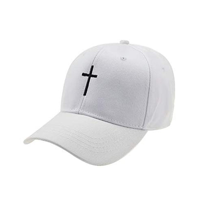 Cross Embroidery Baseball Cap,Adjustable Structured Dad Hat for Men Women Sun Hat - color: White-1