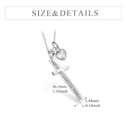 POPLYKE Cross Necklace 925 Sterling Silver Philippians 4:13 I Can Do All The Things Inspirational Necklace Gifts for Women Men 20+2'' - color: silver-04 April