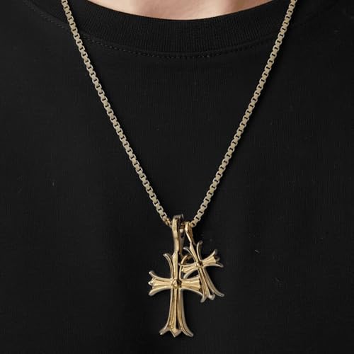 SHINYY Double Cross Necklace for Women and Men | Goth Punk Double Pendant Necklace | Gothic Grunge Religious Jewelry for Him Her - color: Gold 2