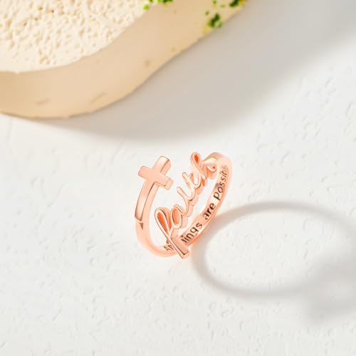 Cross Rings Faith Ring 925 Sterling Silver Adjustable Cross Wrap Ring Christian Fashion Band for Women - color: A-Rose Gold