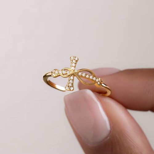 Btysun Cross Rings for Women Christian Gifts Adjustable Non Tarnish Gold Rings Stocking Stuffers Religious Confirmation Catholic Gifts for Her Daughter Sister Faith Baptism Jewelry - color: Philipplans 4:13