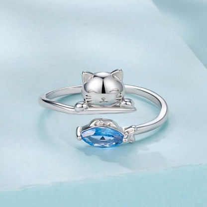 MUNDELL Blue Turtle Koi Fish Adjustable Ring Bird Animal Open Ring Seahorse Chameleon Wrap Finger Rings for Women Statement Ring - color: Sapphire Blue