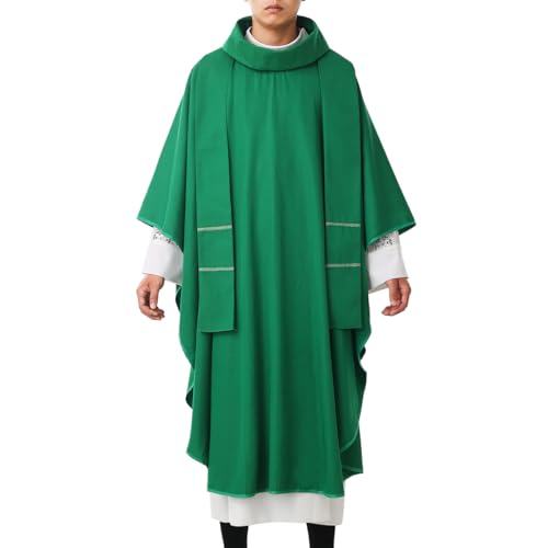 BLESSUME Hope/Spirit Church Priests Solid Chasuble Mass Vestments - color: Green- Cowl Collar
