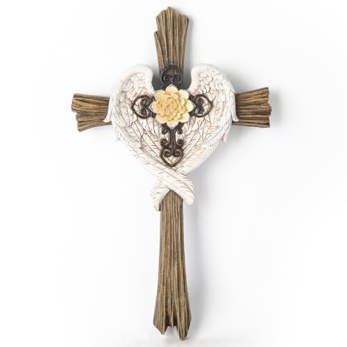 BC Home Decor Angel Wings Decoration for Wall, 13" H Rusty Style Wall Crosses, Angel Wall Decor for Living Room, Handmade by Buildclassic - size: 13.1"L x 7.7"W