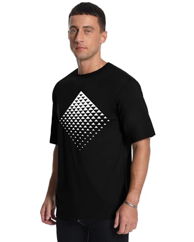 Aiyino Men's Triangle Geometric Tee – Gradient Art 100% Cotton Casual Top - color: Black, size: Medium