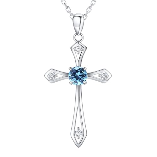 Cross Necklace for Women,925 Sterling Silver Faith Jewerly Gift - color: 12-December-Blue Topaz