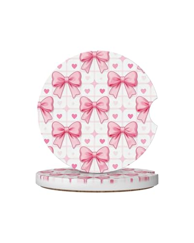 Ceramic Car Cup Coasters 2PCS - Checkered Bowknot - color: Checkered Bowknot