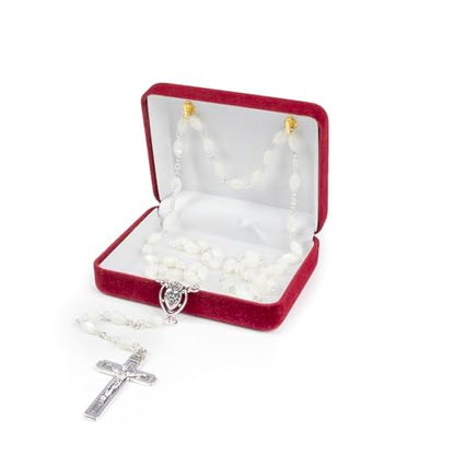 Catholic Rosary For Men & Women - 22.5" Rosary Necklace From The Holy Land Of Jerusalem - Catholic Rosary With Olive Wood & Mother of Pearl Rosary Beads & Crucifix Dangle - color: Sacred Heart of Jesus