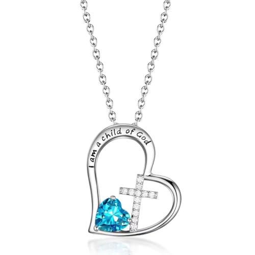 Birthstone Cross Necklace for Girls, Child of God Cross Gifts Jewelry - color: 12. December, style: 01. Silver