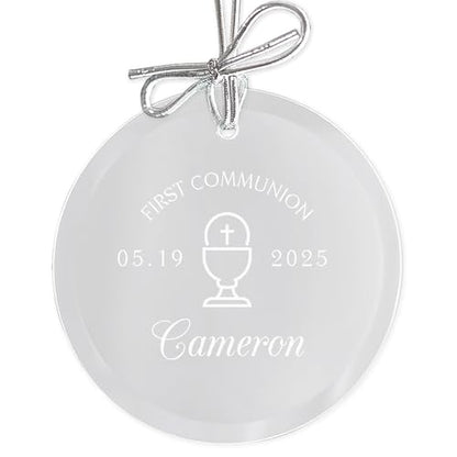 Lifetime Creations Personalized First Communion Ornament: Engraved Glass Custom First Communion Ornament