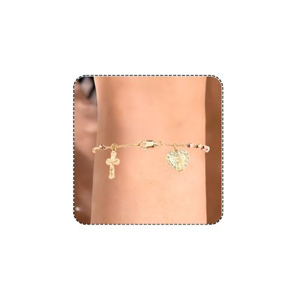 J&H DiaJuvelo Catholic Rosary Bracelet for Women 14K Gold Virgin Mary Rosarios Jesus Cross Charm Link Chain Virgen de Guadalupe Religious Jewelry Gifts for Confirmation Baptism First Communion - style: Gold Rosary B