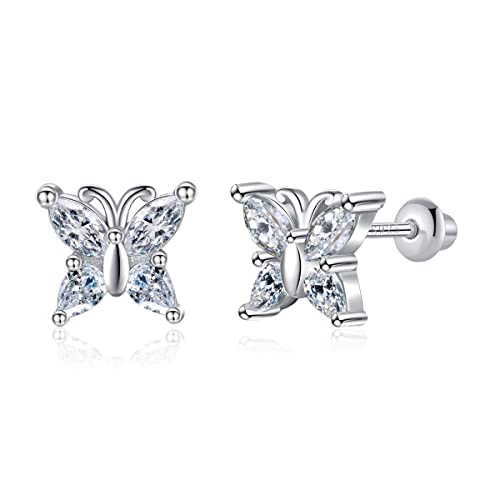 Butterfly Ladybug Unicorn Sloth Flamingo Dog Cat Turtle Angel Koala Daisy Panda Stud Earrings for Girls Women - Sterling Silver Hypoallergenic Animal Earrings with Secure Screw Backs - color: A3-White Butterfly