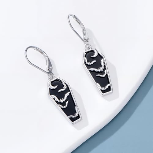 HPQQ Earrings for Women Sterling Silver Dangle Earrings Birthday Christmas Jewelry Gifts for Women Wife Mom - color: White Gold-Bat-Coffin