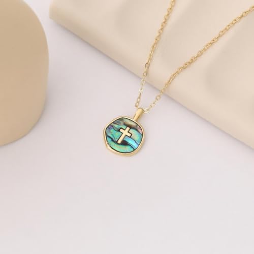 Gold Enamel Mini Cross Necklace Tiny Mother of Pearl Cross Necklace Religious Christian Gift for Baptism First Communion Christmas - color: big mother of pearl cross (15mm)-colorful