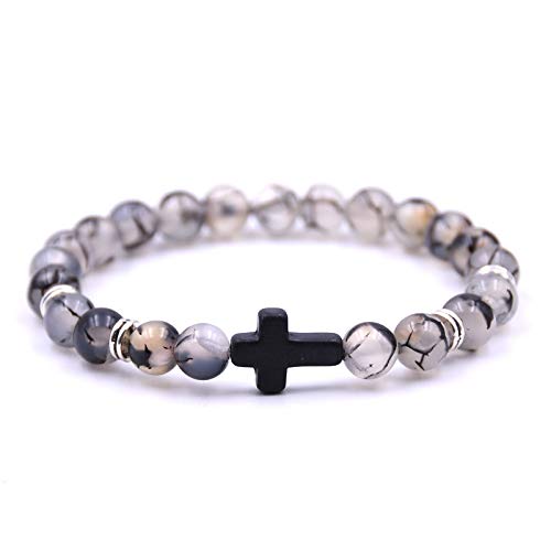 Softones 4PCS Cross Beads Bracelet for Men Women 8mm Healing Lava Stone Stretch Bracelets,7.5" - color: D:4Pcs a set