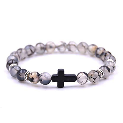 Softones 4PCS Cross Beads Bracelet for Men Women 8mm Healing Lava Stone Stretch Bracelets,7.5" - color: D:4Pcs a set